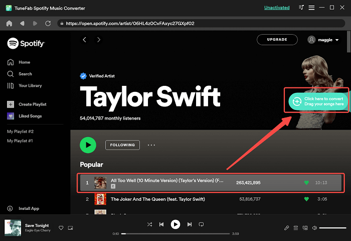 Selecione músicas e listas de reprodução do Spotify para baixar