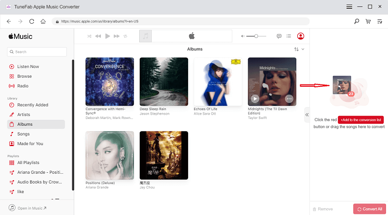 Перетащите музыкальные альбомы Apple для загрузки