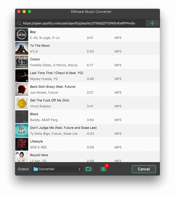 Interfaz de descarga de DRmare Spotify a MP3