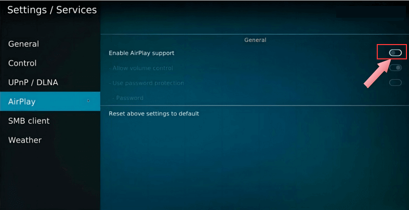 Abilita il supporto Airplay