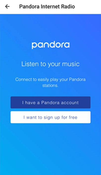 Ingrese a la cuenta de Pandora para la conexión