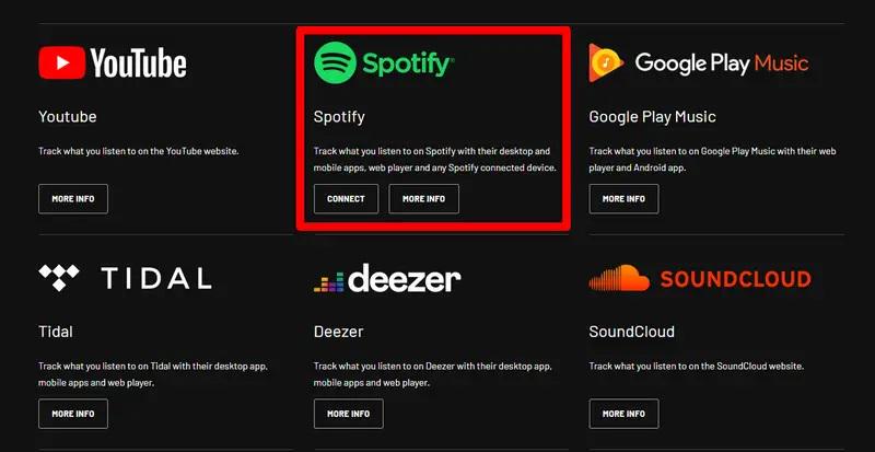 Найдите Spotify в Track My Music