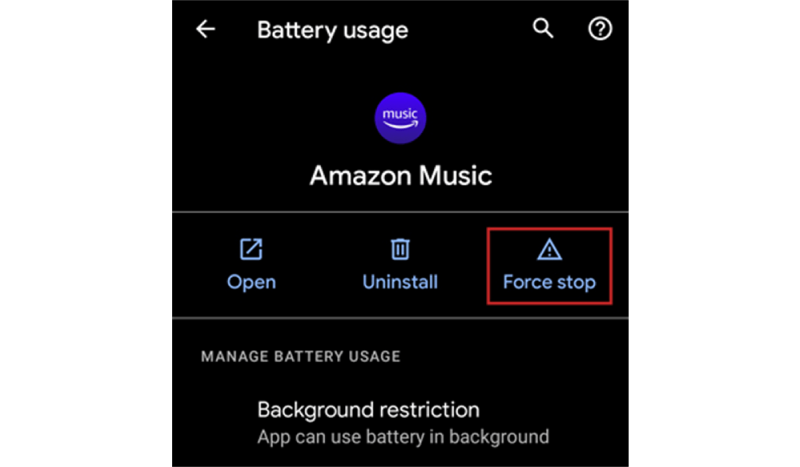 afbeelding alt: Forceer Stop Amazon Music-app