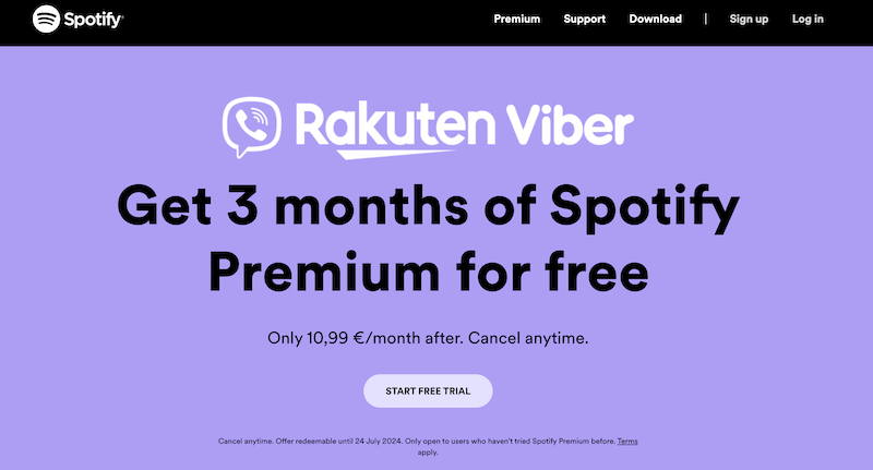 Получите Spotify Premium бесплатно Rakuten Viber