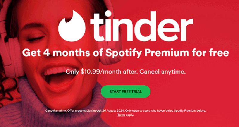 Iscriviti con Tinder per ottenere Spotify Premium gratuitamente