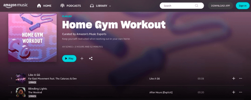 Home Gym Workout-afspeellijst op Amazon Music