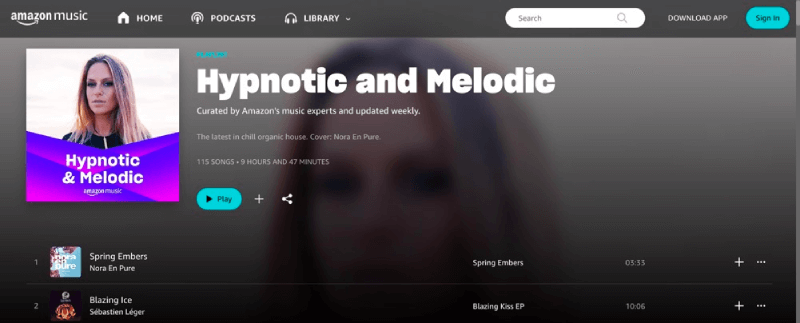Lista de reprodução hipnótica e melódica na Amazon Music