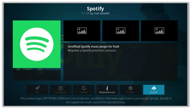 Установите надстройку Spotify на Kodi
