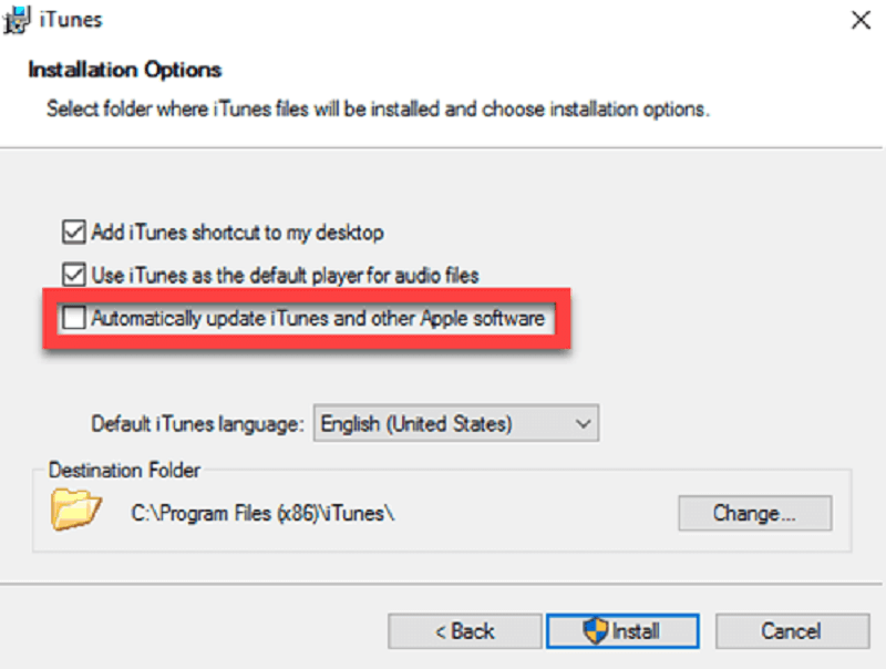 Actualizaciones automáticas de configuración de iTunes