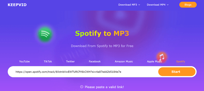 Converteer Spotify naar MP3 op KeepVid