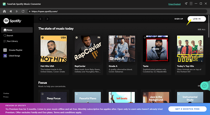 Войдите в веб-плеер TuneFab Spotify