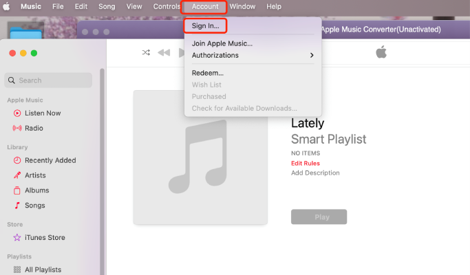 Войдите в Apple Music на рабочем столе