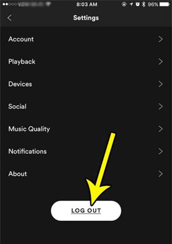 Выйти из учетной записи Spotify на мобильном устройстве