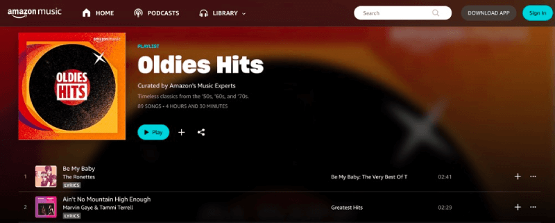 Oldies Hits Playlist su Amazon Music