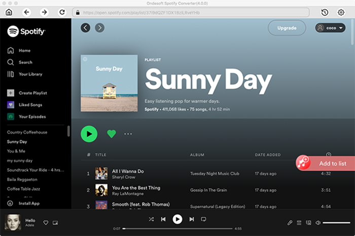 Ondesoft Built-in Spotify Web Player