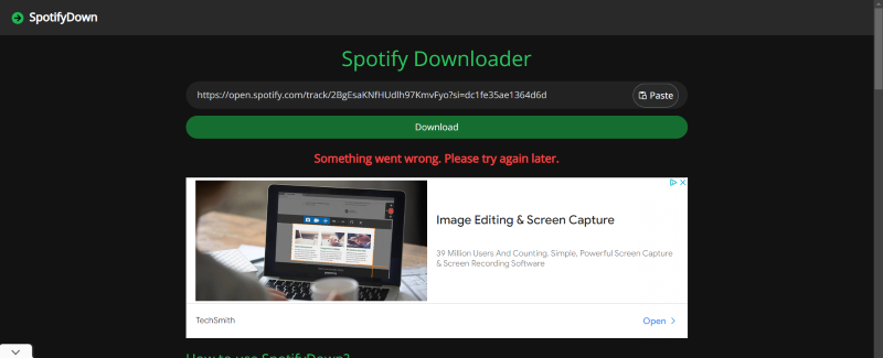 Интерфейс онлайн-конвертера SpotifyDown