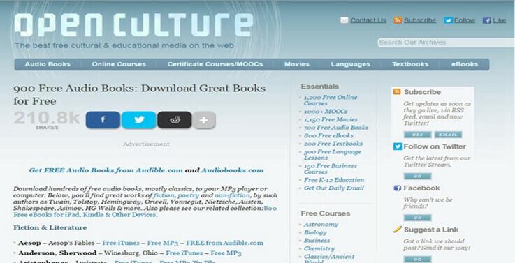 La homepage di Open Culture