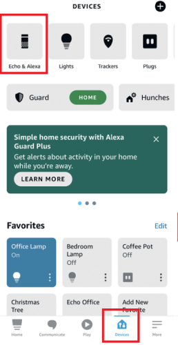 Koppel Alexa Echo in de Alexa-app