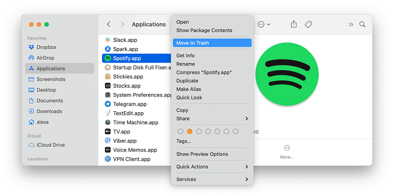 Удалить Spotify на Mac
