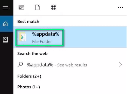 ابحث عن Appdata على نظام التشغيل Windows