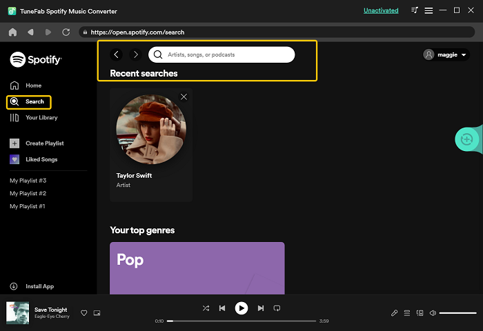Interface de pesquisa de músicas do TuneFab