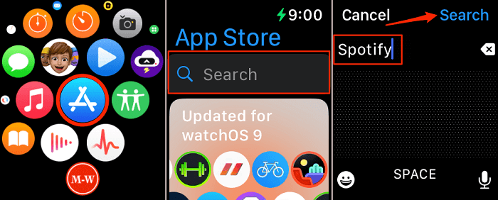 Pesquise Spotify na watchOS App Store