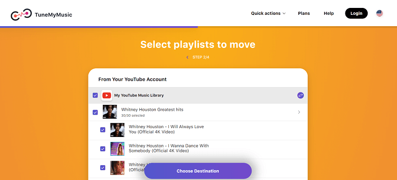 Select YouTube Music Playlists to Transfer