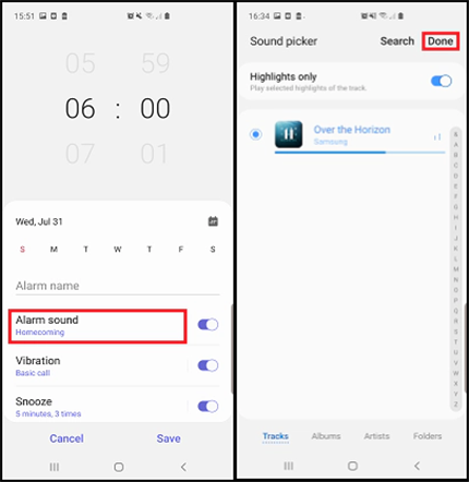 Configurar la alarma de Amazon Music en Android