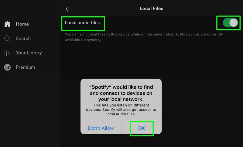 Mostrar arquivos locais no Spotify no iPhone