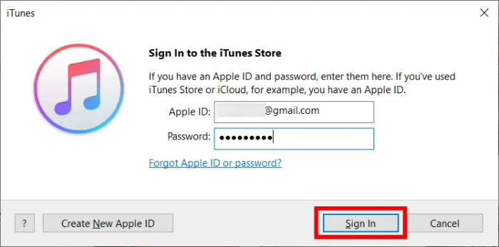 Digite seu ID e senha da Apple e toque em Entrar.