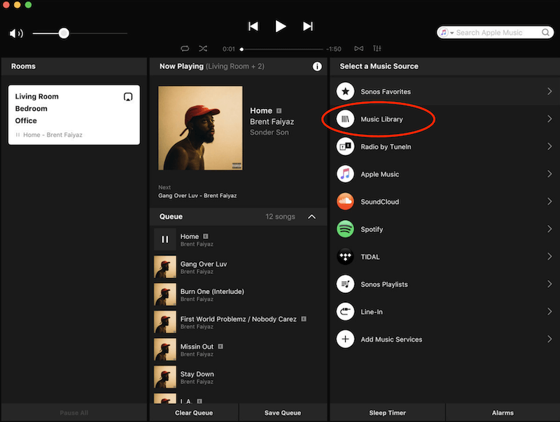 Sonos إضافة مكتبة الموسيقى