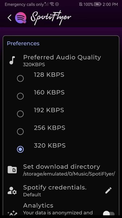 Personalizza la qualità audio su SpotiFlyer
