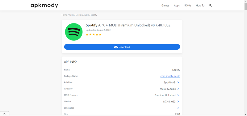 APK della modalità Spotify Premium