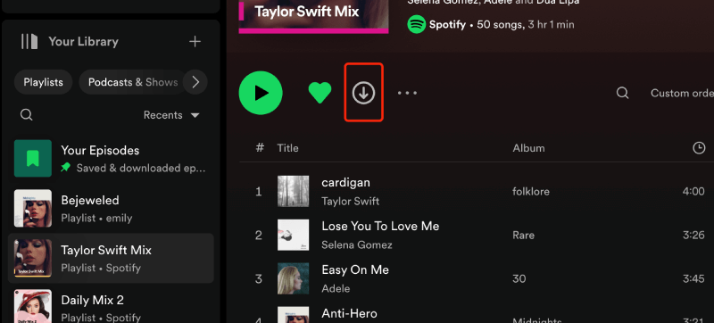 Descargar música de Spotify a través de la aplicación Spotify