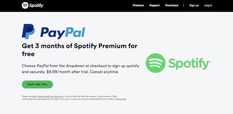 Prova gratuita di Spotify per PayPal