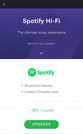 Preços do Spotify HiFi em breve