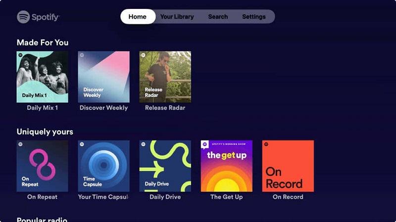Spotify-startpagina op Apple TV 4K