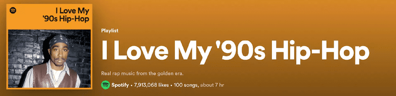 Spotify 上的“我爱我的 90 年代嘻哈”播放列表