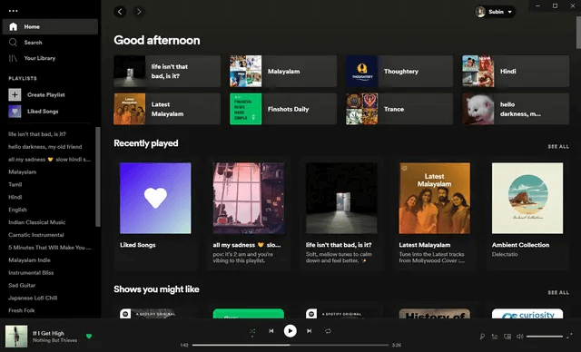 Пользовательский интерфейс Spotify