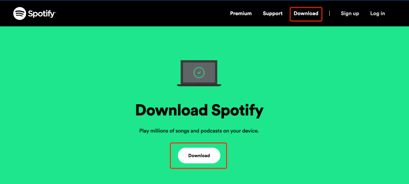 Pagina di download di Spotify per Mac