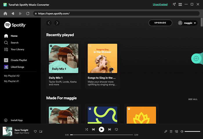 Interfaz del convertidor de música de Spotify