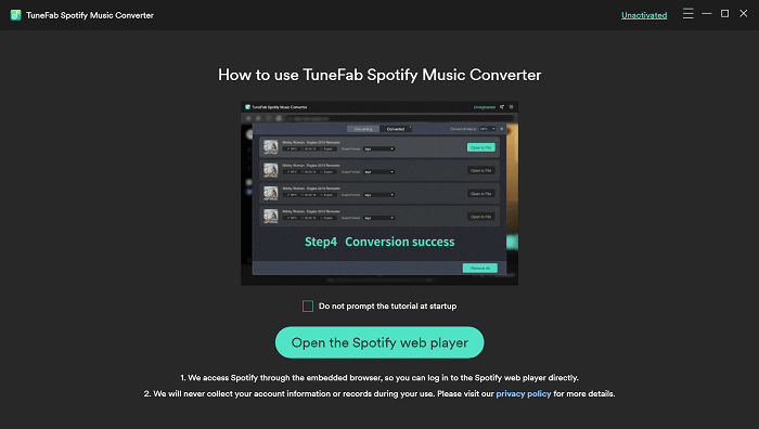 TuneFab Spotify 音乐转换器欢迎页面