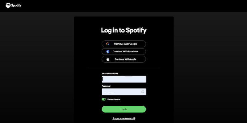 Conta de login do Spotify