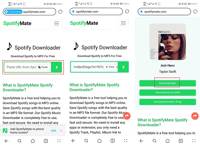 SpotifyMate Скачать Spotify в MP3 на телефоне