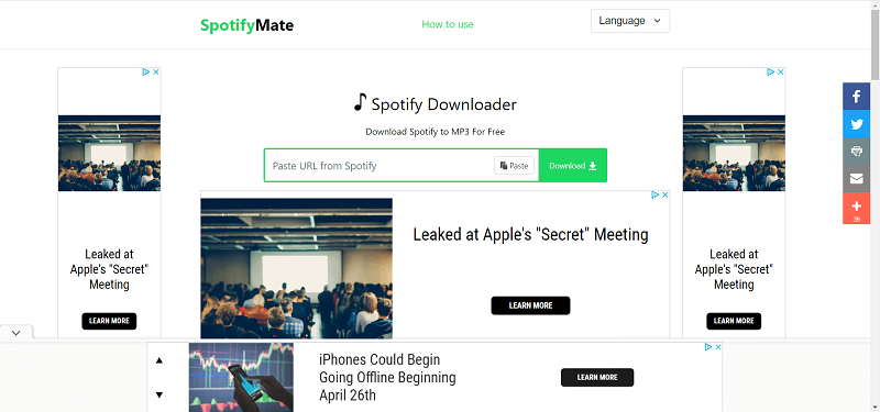 SpotifyMate-startpagina