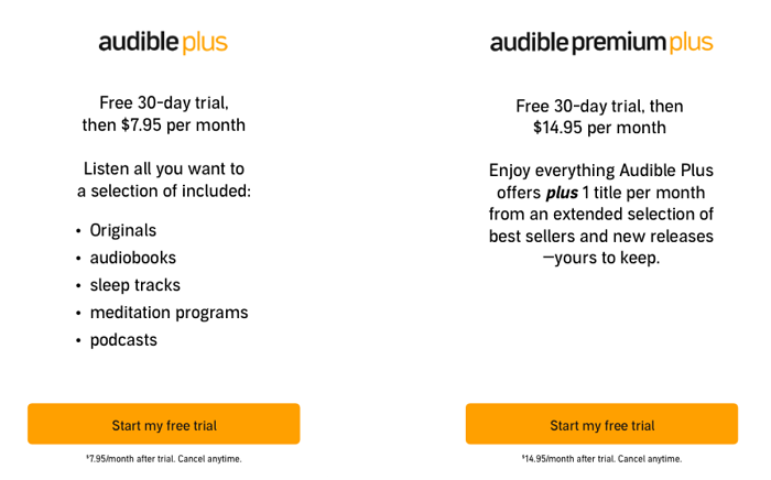 Начать бесплатные пробные версии Audible Membership