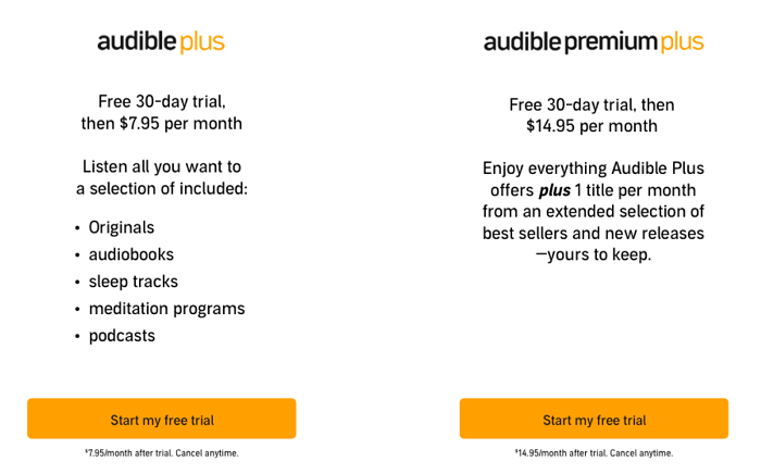 Audible Membership 무료 평가판 시작