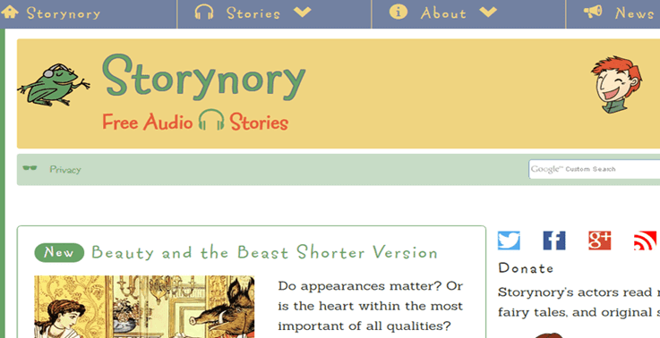 A página inicial do Storynory