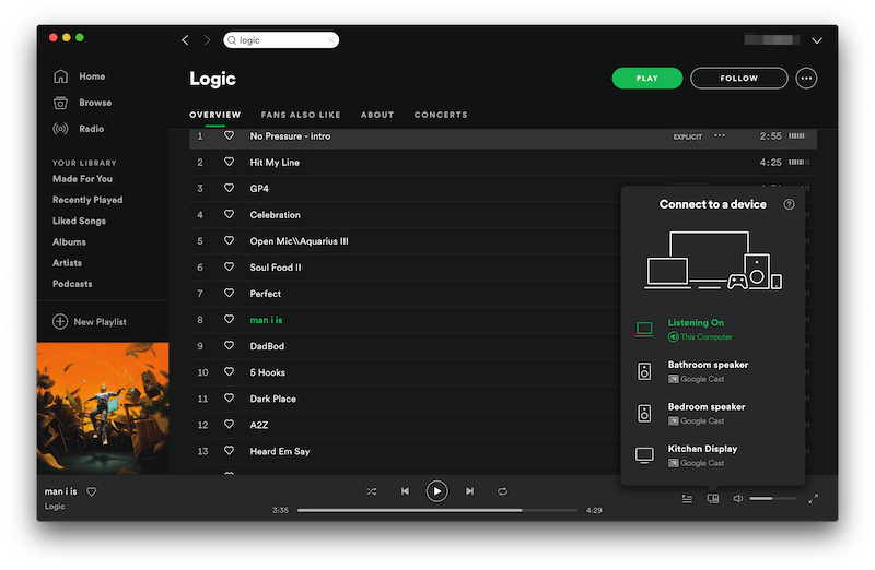 دفق Spotify على Chromecast Desktop