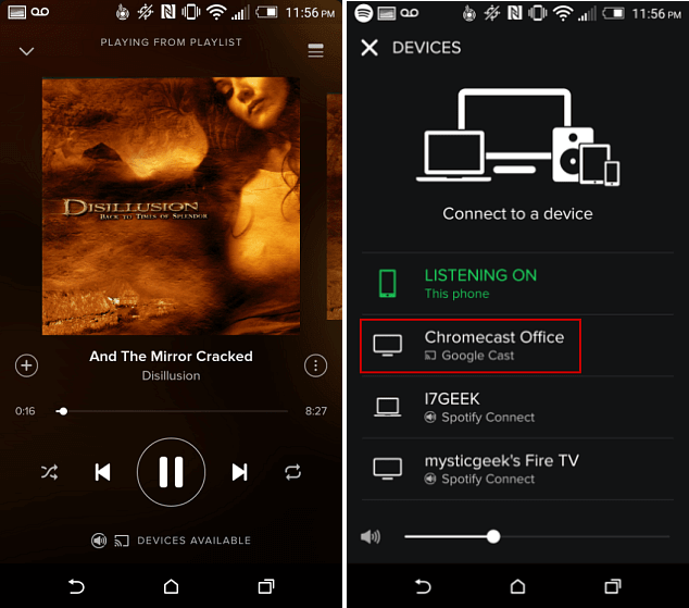 Потоковая передача Spotify на Chromecast Mobile